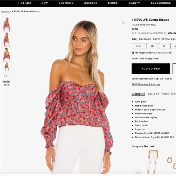 REVOLVE Burna Blouse in Red Poppy Floral House of Harlow 1960 Sz XXS - Picture 5 of 8